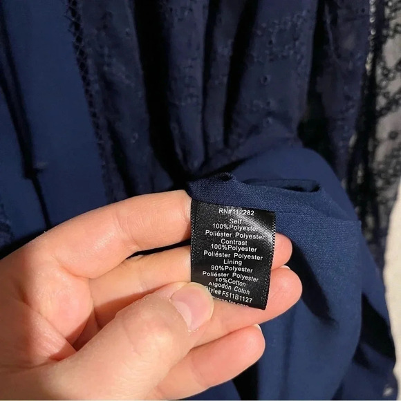 Adelyn Rae Navy Eyelet Lace Romper Sz M Long Sleeves Shorts - Picture 6 of 11